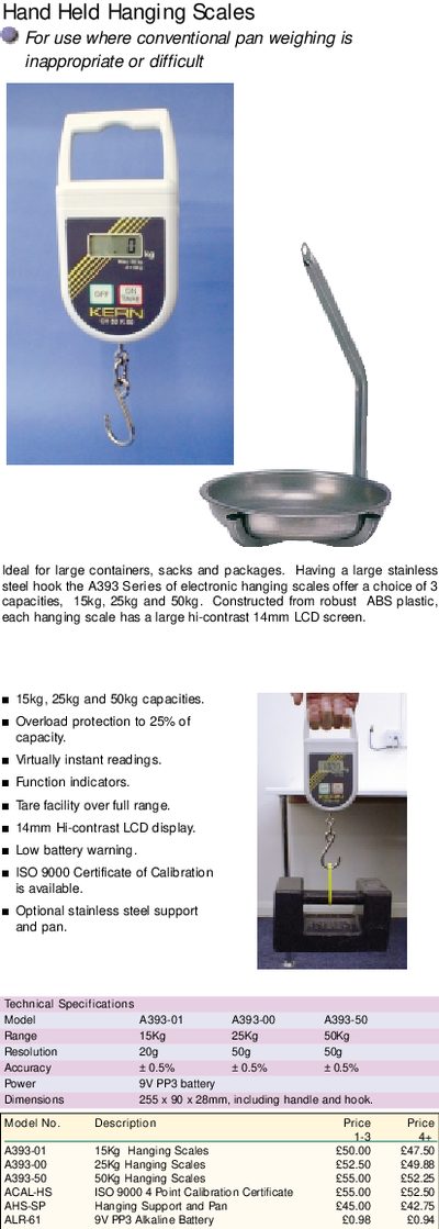 A393 Hand Held Hanging Scales Product Leaflet - cover page