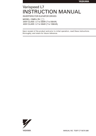 Yaskawa Varispeed L7 Inverter Instruction Manual