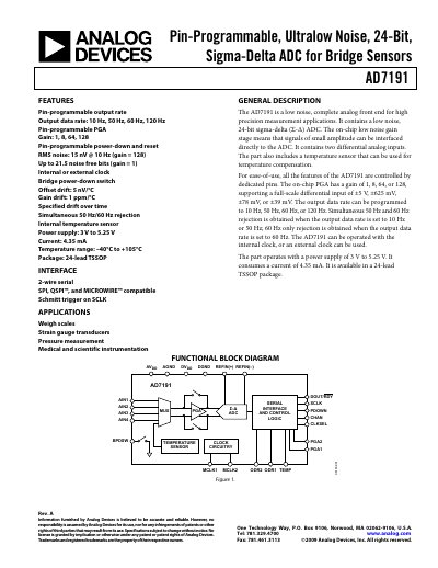 AD7191 Pin-Programmable Ultralow Noise 24-Bit Sigma-Delta ADC Datasheet - cover page