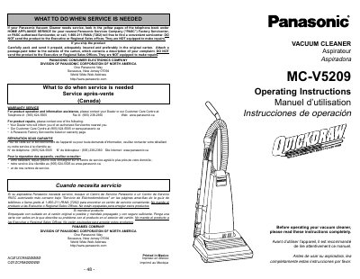 Panasonic MC-V5209 Vacuum Cleaner Operating Instructions - cover page