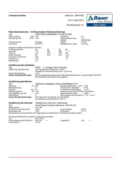 Danfoss Bauer BF50-65RL/DSE08MA4-TF-S/ES010A9 technology data - cover page