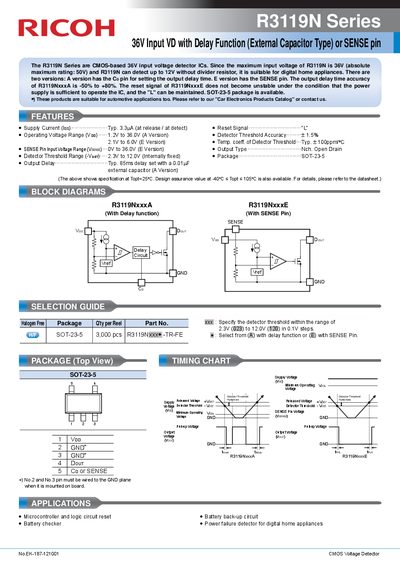 Ricoh R3119N Series CMOS Voltage Detector Datasheet