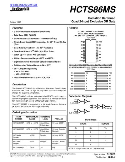 Intersil HCTS86MS Radiation Hardened Quad XOR Gate Datasheet - cover page