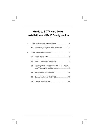 Intel SATA Hard Disks Installation and RAID Configuration Guide