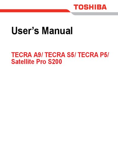 Toshiba TECRA A9 / TECRA S5 / TECRA P5 / Satellite Pro S200 User Manual - cover page