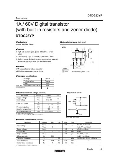 ROHM DTDG23YP Transistor Datasheet - cover page
