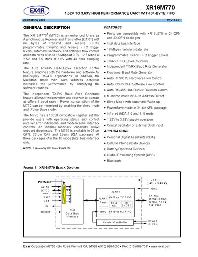 Exar XR16M770 UART Datasheet - cover page