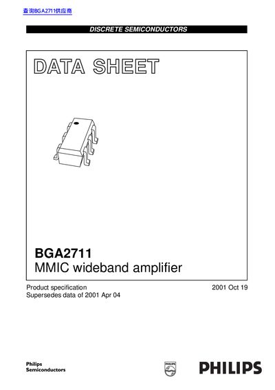Philips BGA2711 MMIC Wideband Amplifier Datasheet - cover page