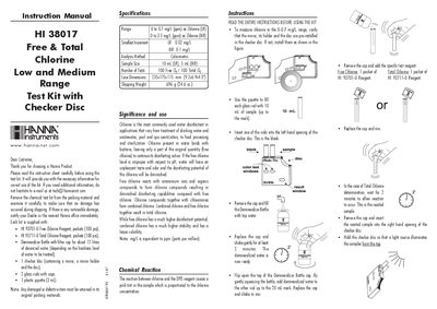 Hanna Instruments HI 38017 Free & Total Chlorine Test Kit Instruction Manual - cover page