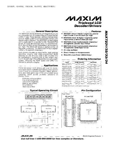 Maxim MAX7231/32/33/34 LCD Driver Datasheet - cover page