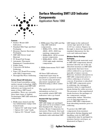 Surface Mounting SMT LED Indicator Components Application Note 1060 Manual - cover page