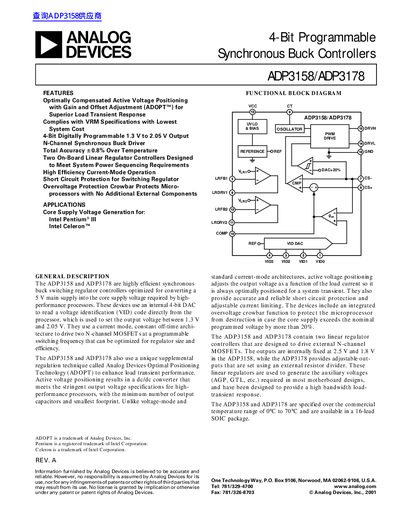 ANALOG DEVICES ADP3158/ADP3178 4-Bit Programmable Synchronous Buck Controllers handbook - cover page