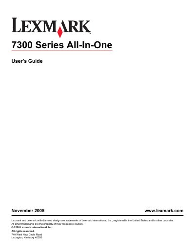 Lexmark 7300 Series All-In-One User's Guide - cover page