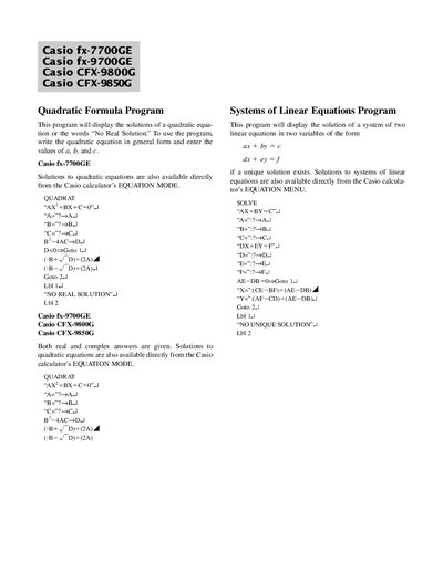 CASIO fx-770000GE/fx-9700GE/CFX-9800G/CFX-9850G Manual - cover page