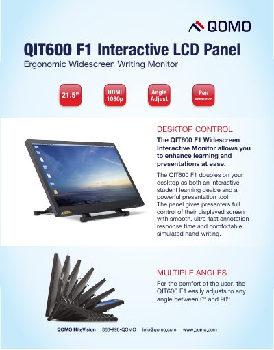 Qomo QIT600 F1 Interactive LCD Panel Product Leaflet - cover page