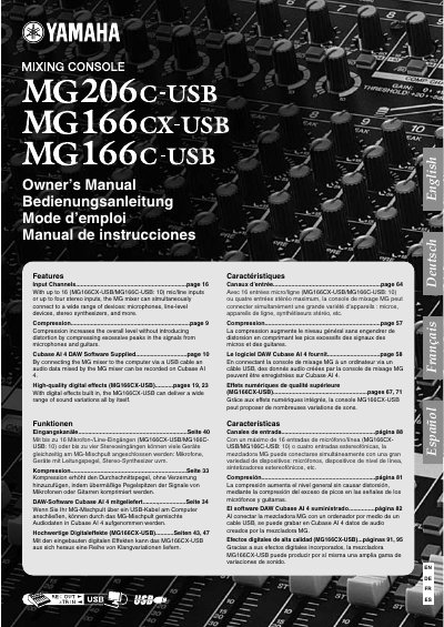 Yamaha MG206C-USB / MG166CX-USB / MG166C-USB Owner's Manual - cover page