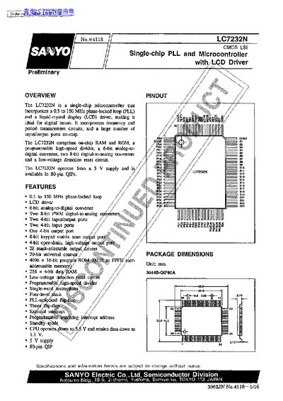 SANYO LC7232N Datasheet - cover page