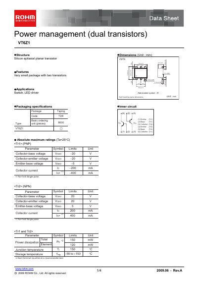 ROHM VT6Z1 Datasheet - cover page