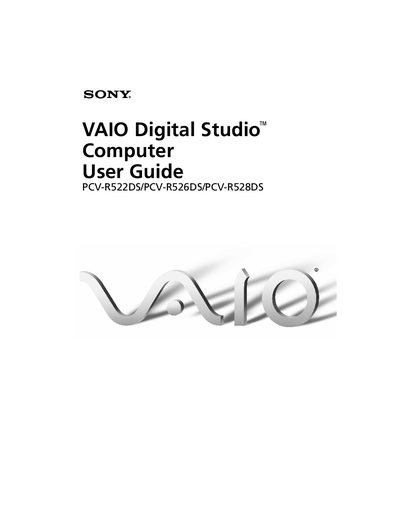 Sony VAIO Digital Studio PCV-R522DS/PCV-R526DS/PCV-R528DS User Guide - cover page