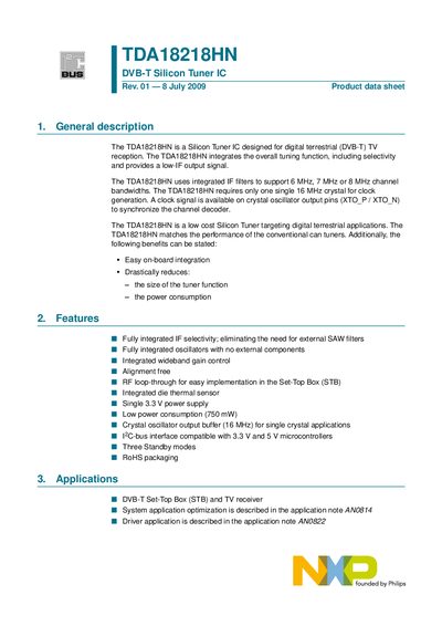 NXP TDA18218HN Datasheet - cover page