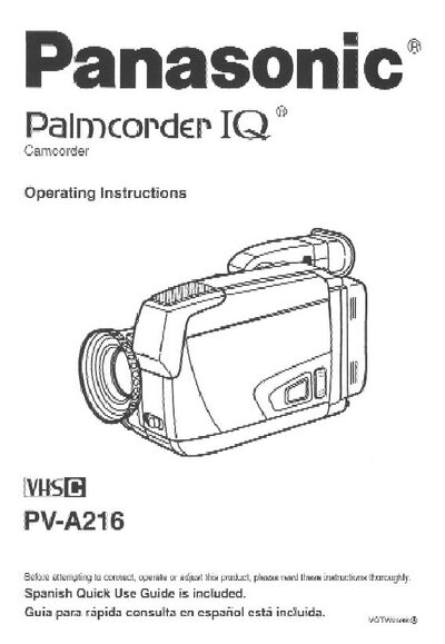Panasonic PV-A216 Camcorder Operating Instructions