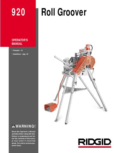 RIDGID 920 Roll Groover Operator's Manual - cover page