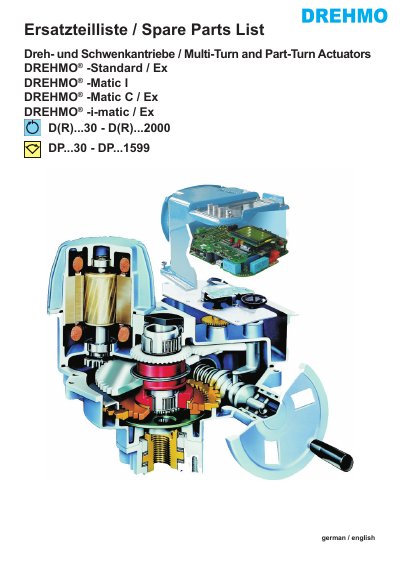 DREHMO Multi-Turn and Part-Turn Actuators Spare Parts List - cover page
