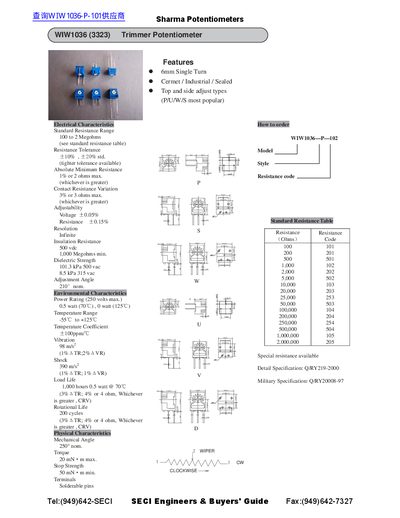 WIW1036 (3323) Trimmer Potentiometer - cover page