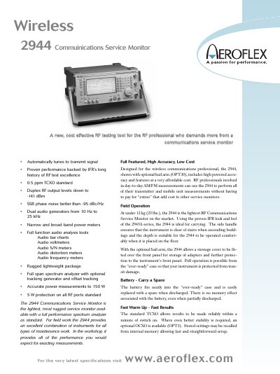 Aeroflex 2944 Communications Service Monitor User Manual - cover page