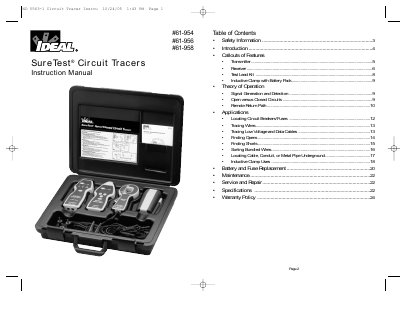 Ideal SureTest Circuit Tracers #61-954 #61-956 #61-958 Instruction Manual - cover page