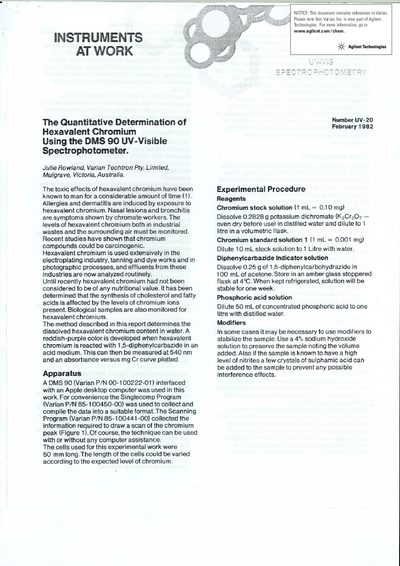 Agilent DMS 90 UV-Visible Spectrophotometer Hexavalent Chromium Determination Application Note - cover page