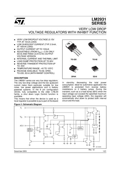 STMicroelectronics LM2931 Series Datasheet - cover page