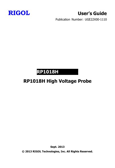 RIGOL RP1018H High Voltage Probe User's Guide - cover page
