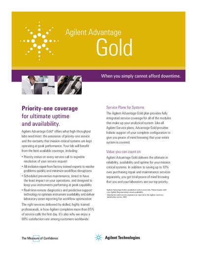 Agilent Advantage Gold Service Plan Brochure - cover page