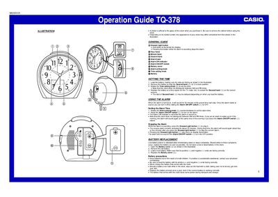 Casio TQ-378 Clock Operation Guide - cover page