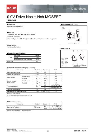 ROHM UM6K34N Datasheet - cover page
