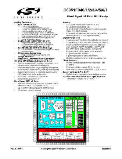Silicon Labs C8051F040/1/2/3/4/5/6/7 User Manual - cover page