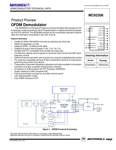 Motorola MC92308 OFDM Demodulator Datasheet - cover page