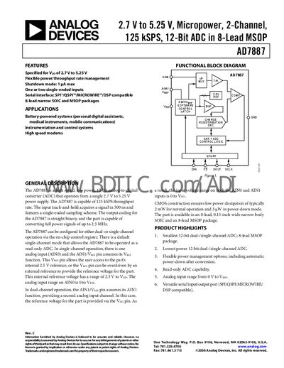 Analog Devices AD7887 Datasheet - cover page
