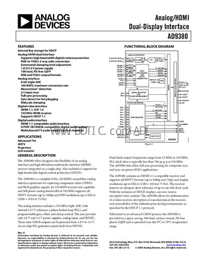 Analog Devices AD9380 Datasheet - cover page