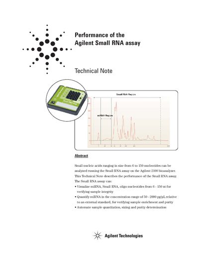 Agilent Small RNA Assay Technical Note - cover page