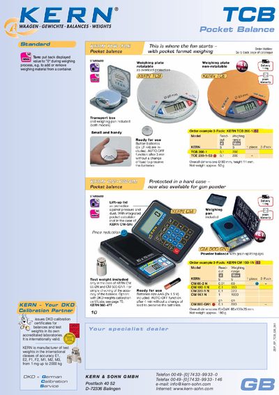 KERN TCB Pocket Balance Product Data Sheet - cover page