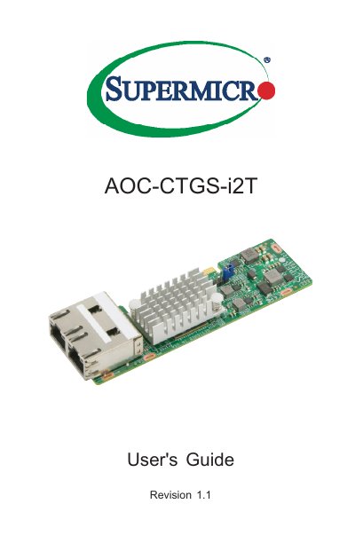Supermicro AOC-CTGS-i2T Add-on Card User's Guide - cover page