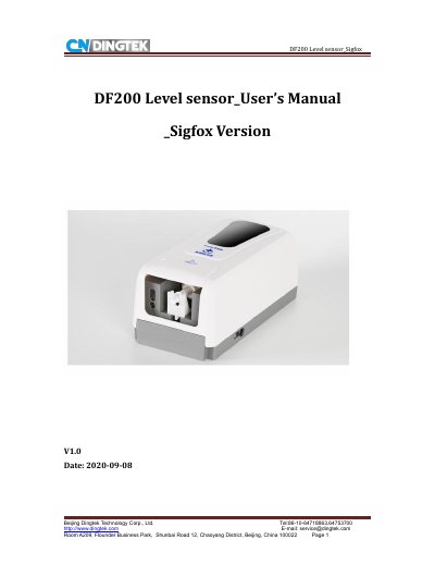 Dingtek DF200 Level Sensor User's Manual - cover page