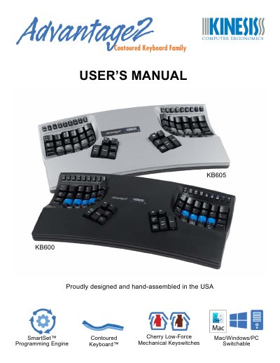 Kinesis Advantage2 KB600 KB605 Contoured Keyboard User's Manual - cover page