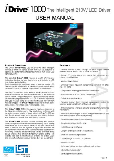 iDrive 1000 The intelligent 210W LED Driver colourcool V.1.4 USER MANUAL - cover page