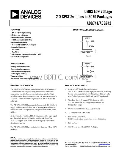 Analog Devices ADG741/ADG742 Datasheet - cover page