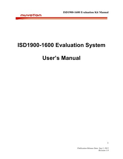 Nuvoton ISD1900-1600 Evaluation Kit User's Manual - cover page
