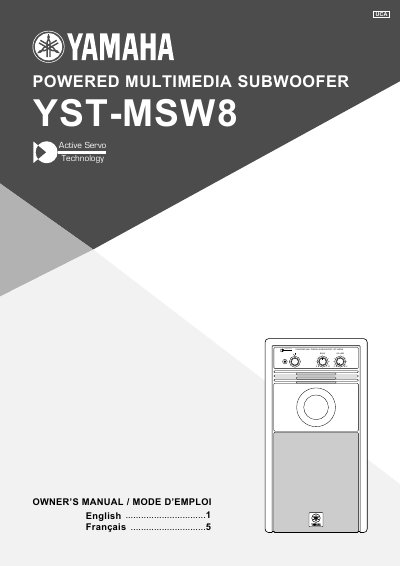 Yamaha YST-MSW8 Powered Multimedia Subwoofer Owner's Manual - cover page