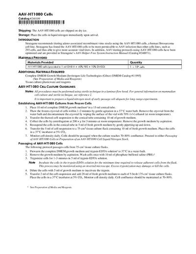 STRATAGENE AAV-HT1080 Cells - cover page